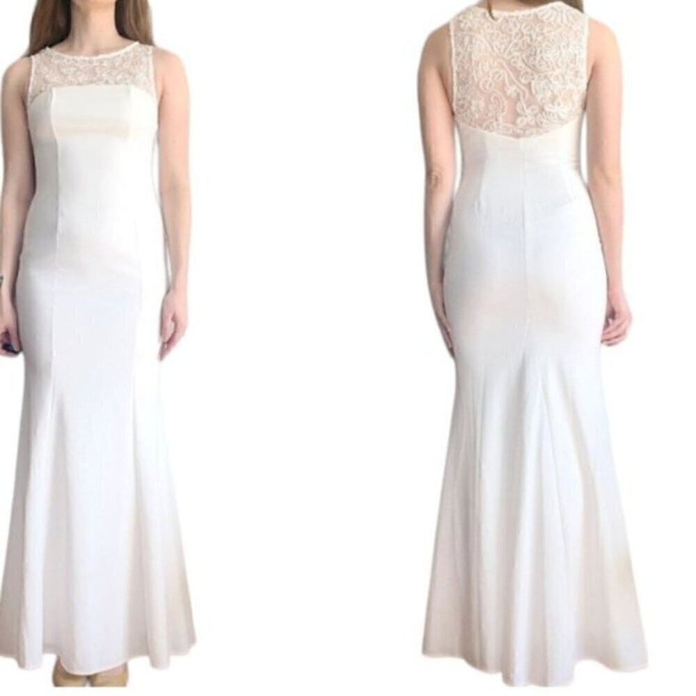 Lulus Trumpet Wedding Dress Size M Sleeveless Mesh Side Zip Lined White 24544